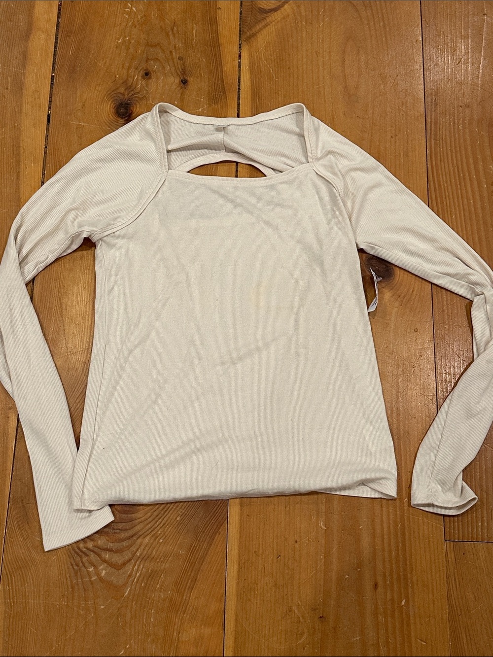 Old Navy Cream Long Sleeve Ribbed Balletcore Cutout Top